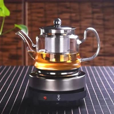 Théière en verre avec base chauffante