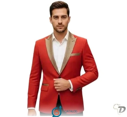 Blazer rouge col beige