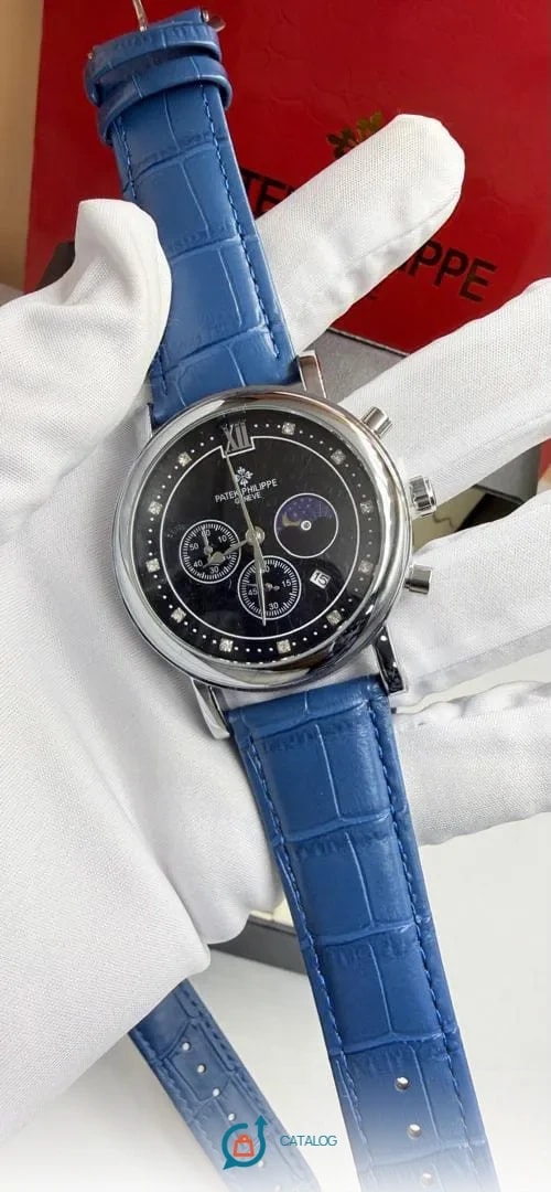 Montre bracelet cuir bleu