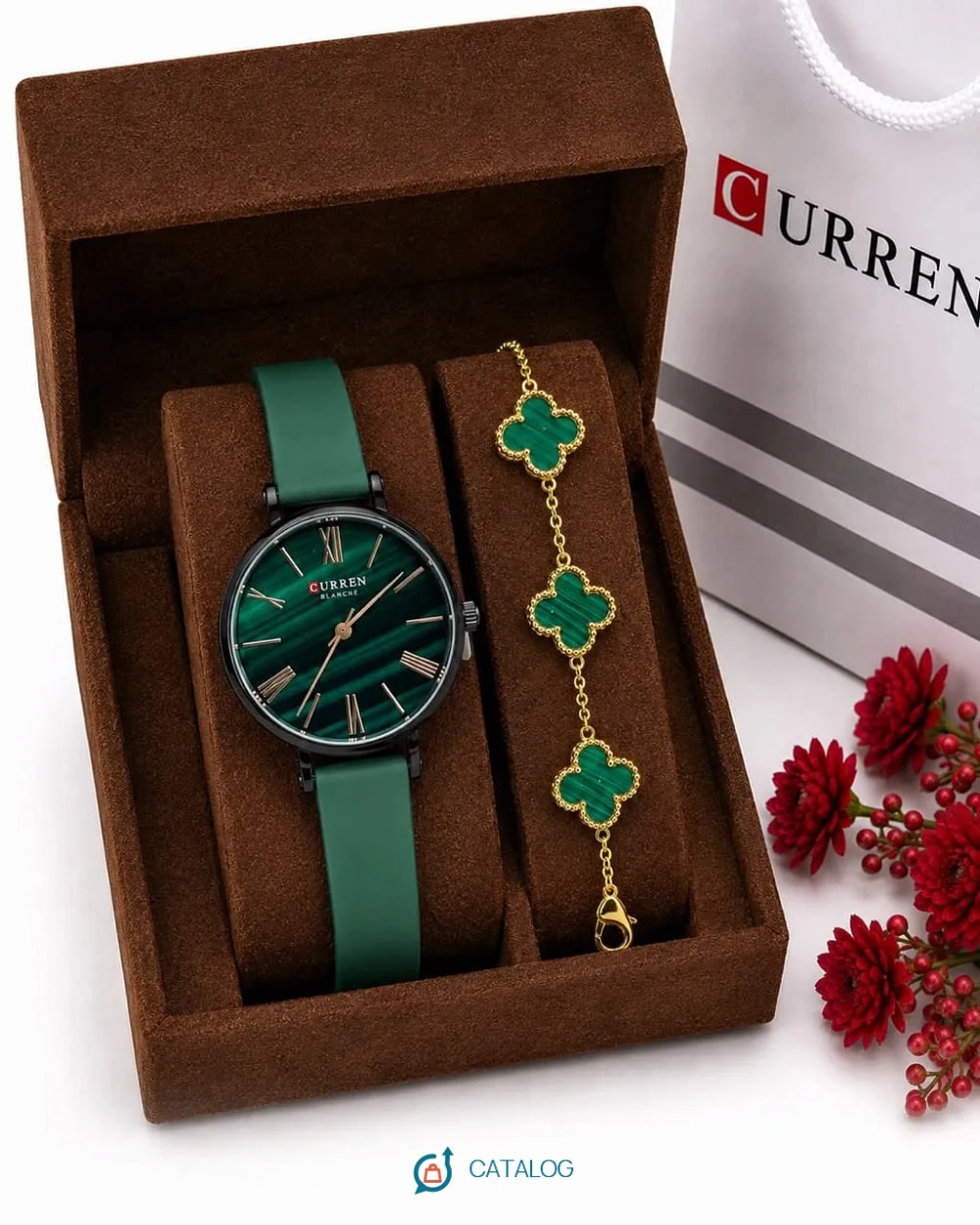 Coffret montre et bracelet vert