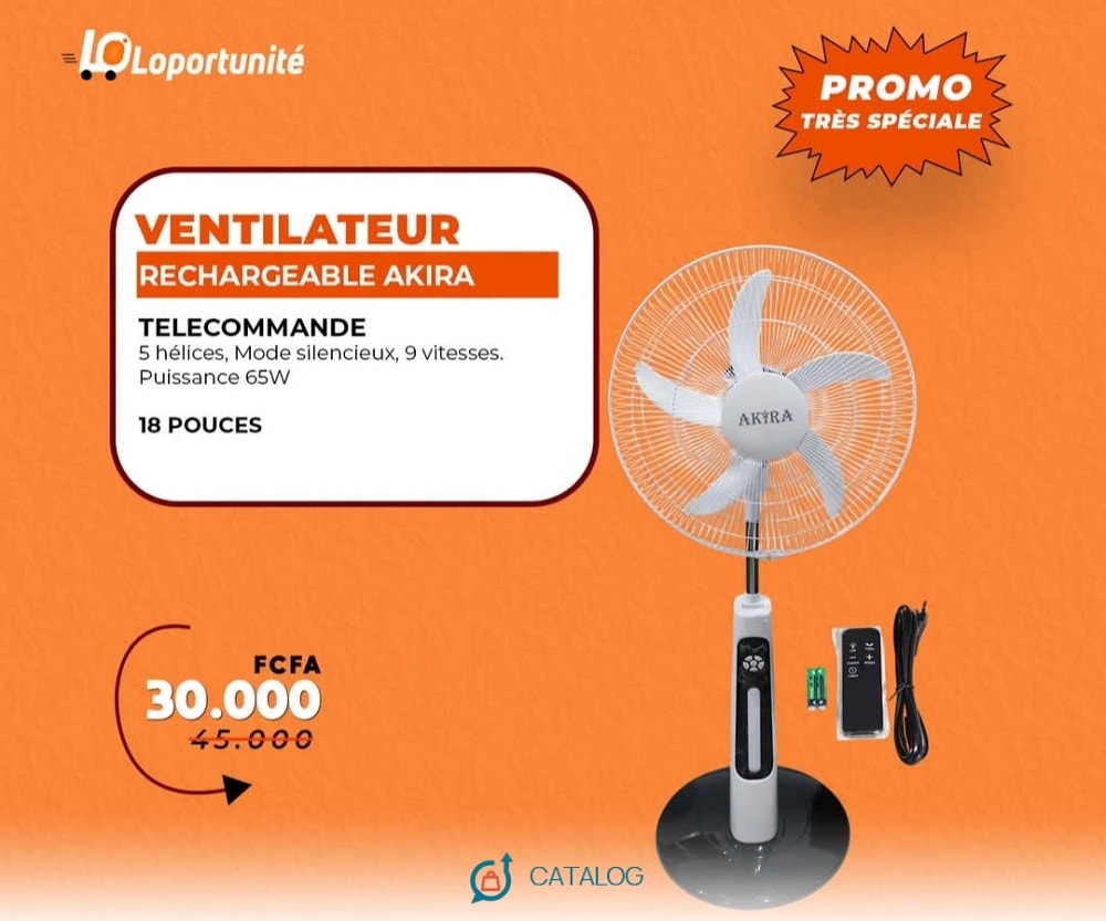 Ventilateur rechargeable Akira 18 pouces