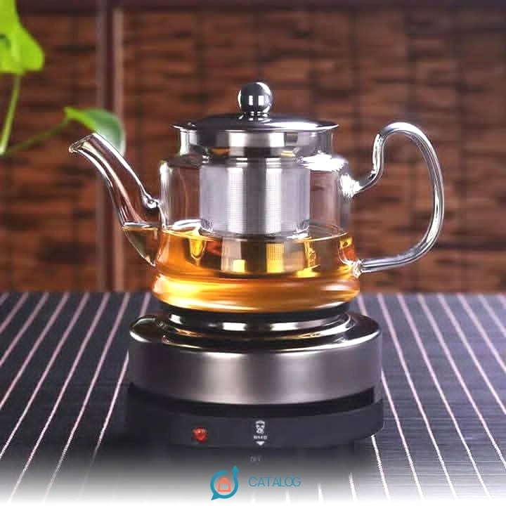Théière en verre avec base chauffante