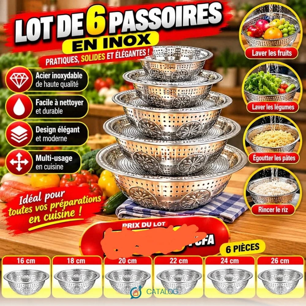 Lot de 6 passoirs en inox