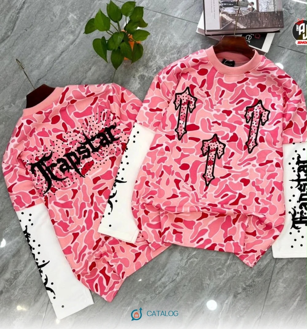 T-shirt Trapstar rose et blanc