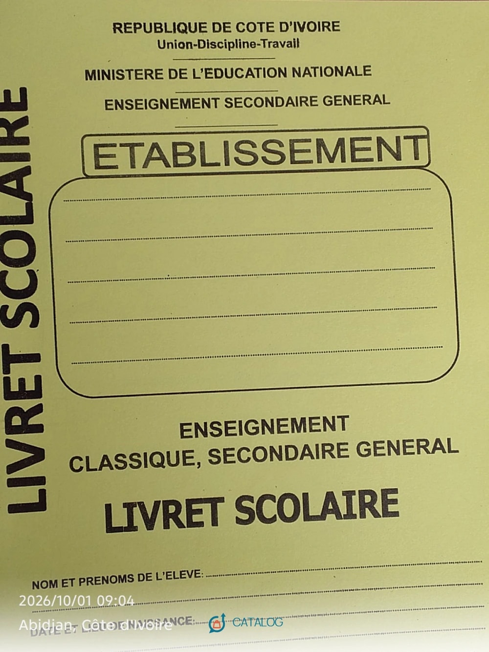 Livret scolaire secondaire général